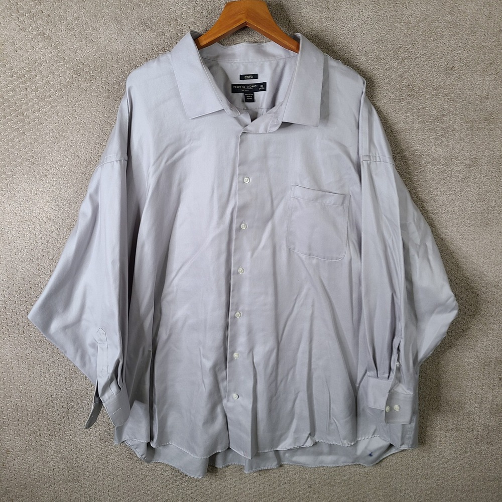 Pronto Uomo Shirt Mens 22 34/35 Gray Classic Fit Button Down Cotton Casual